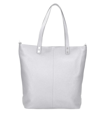 Geanta maxi piele naturala Dama Alb-Gri