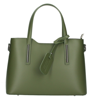 Geanta piele naturala de mana Dama military-Verde